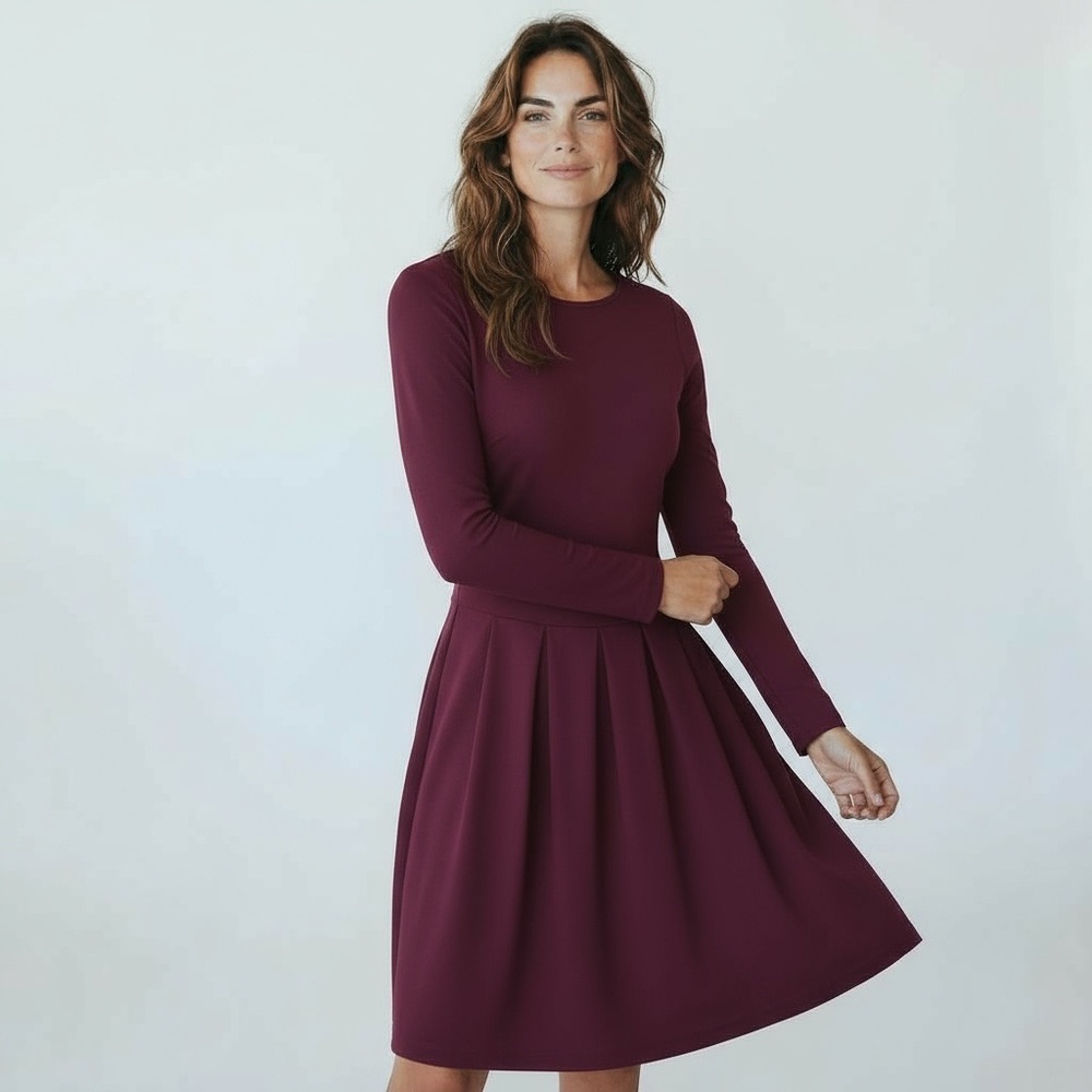 Sunday Best - Burgundy Plum Long Sleeve Fit & Flare Dress